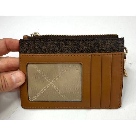Michael Kors Wristlet Wallet with Gold Chain Brown on Black 5 X 3.5 inches - Picture 2 of 8